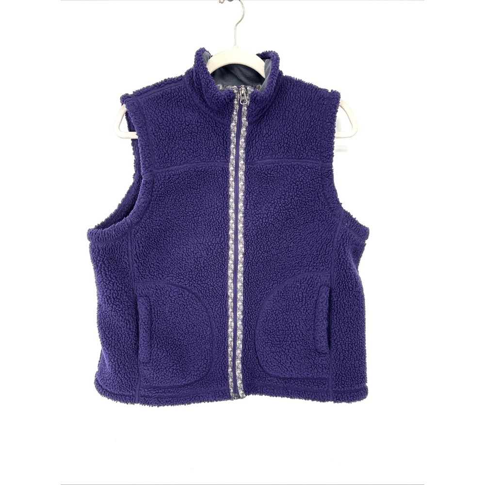 LL BEAN Sherpa Fleece Vest Womens Large Purple Ribbon Trim Outdoors Layer